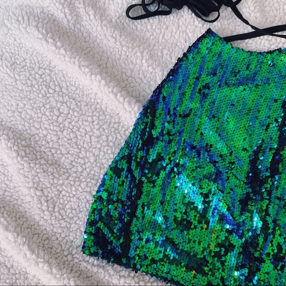 PrettyLittleThing Tops - MERMAID SEQUIN HALTER TOP